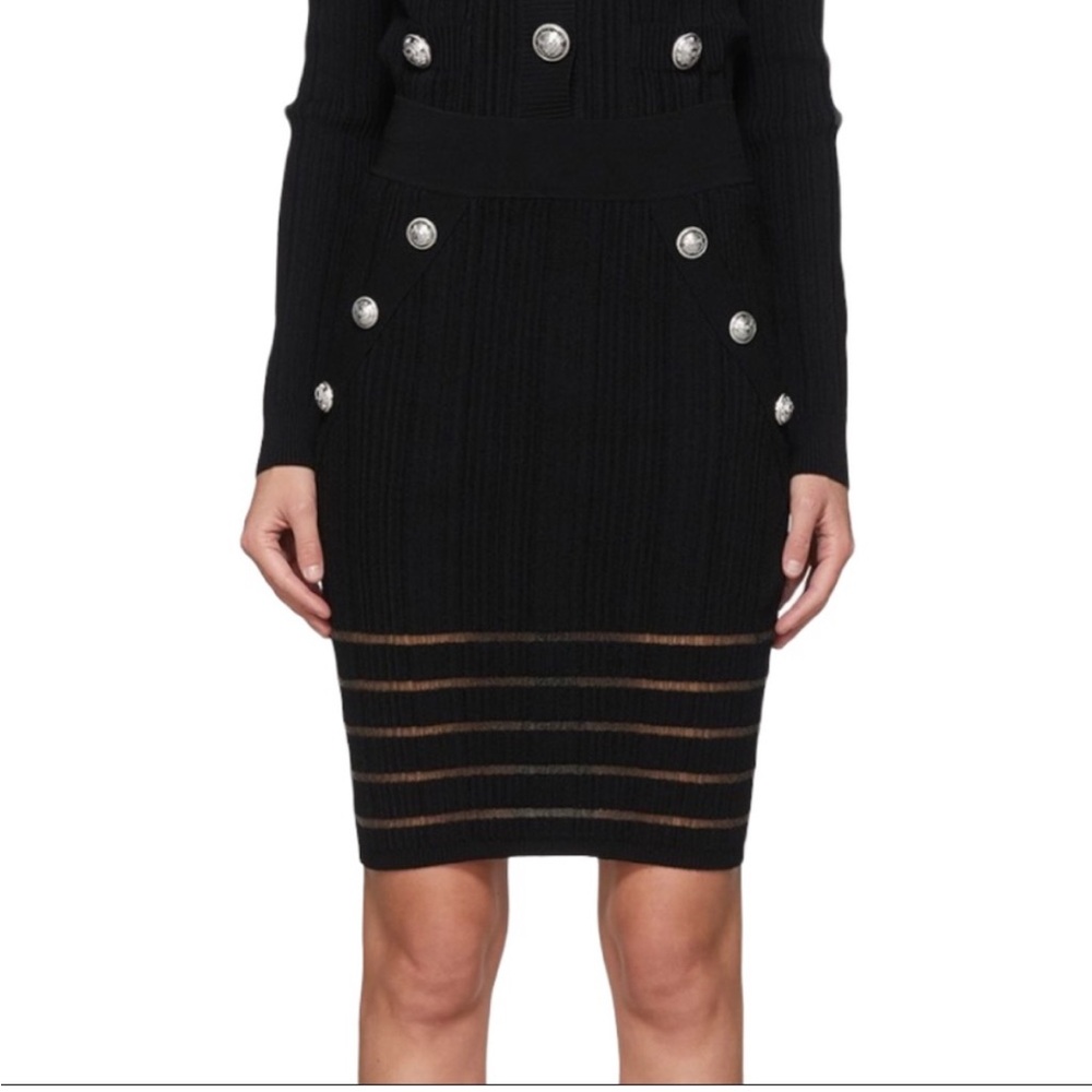 Authentic Balmain NWT Black Knit Knee Length Skirt. Size 38 or USA Size 6